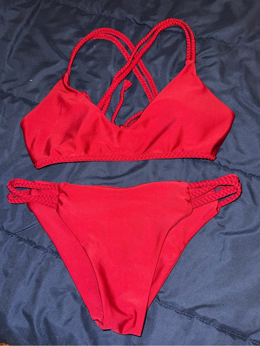 SHEIN Red Braided Strap Bikini Set